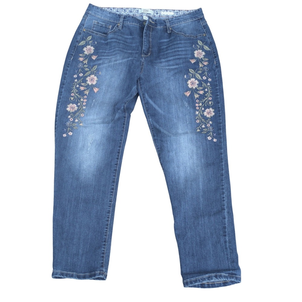 Vintage America Blues Floral Embroidered Boyfriend Jeans Medium Wash Blue Sz 12 - Picture 2 of 5